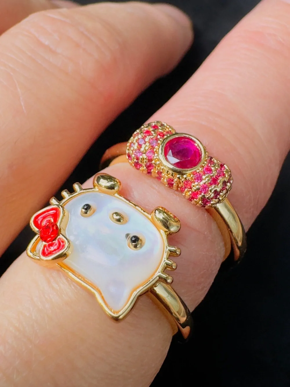 Kids Gold-Tone Ring set with Red and Pink Accents